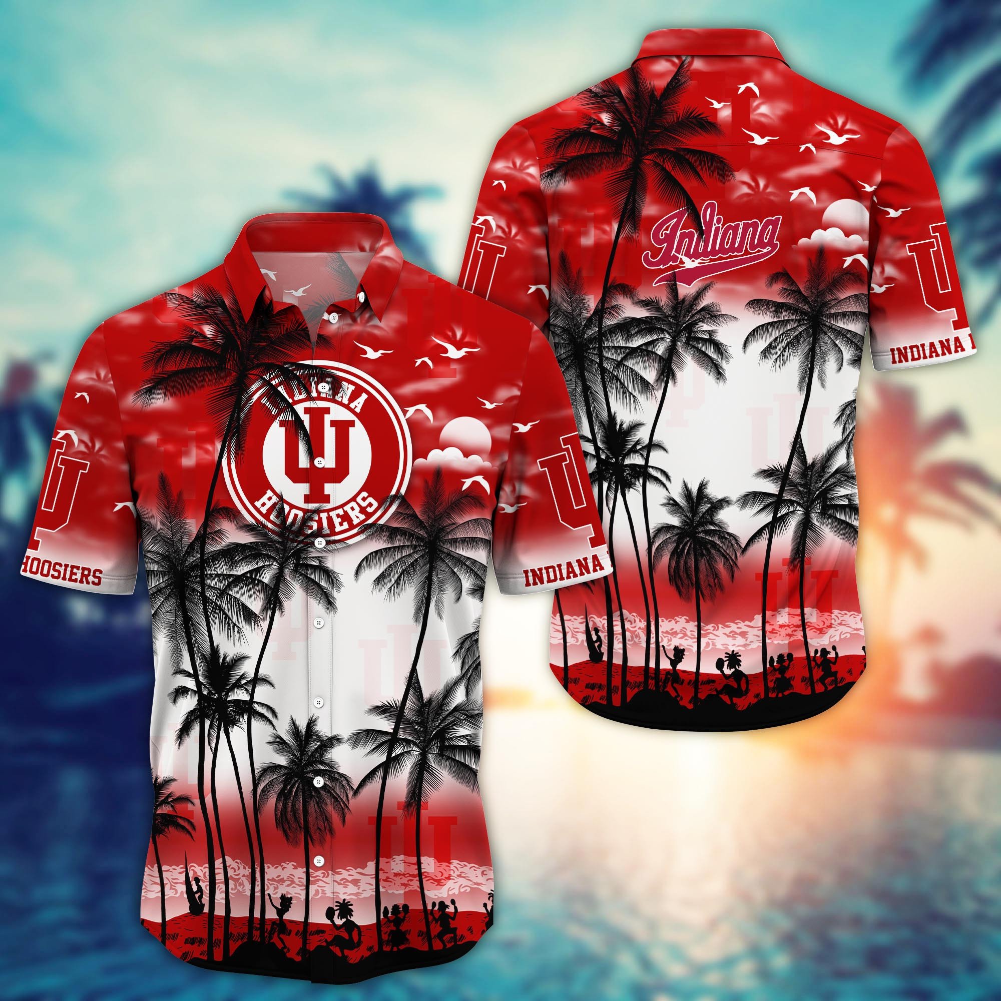 Indiana Hoosiers Black Palm Tree Hawaiian Shirt Indiana Hoosiers Black Palm Tree Hawaiian Shirt