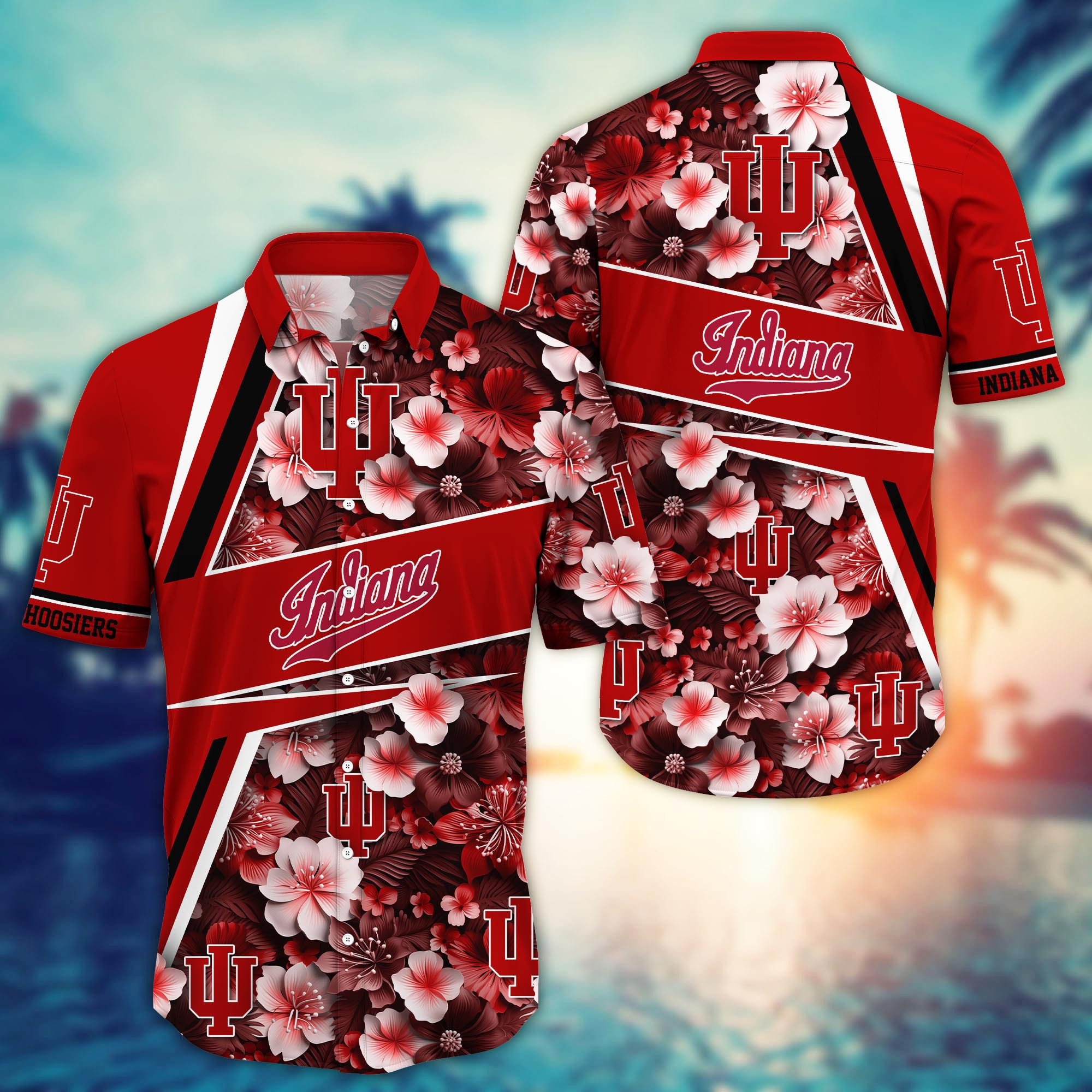 Indiana Hoosiers Summer Flowered Aloha Hawaiian Shirt Indiana Hoosiers Summer Flowered Aloha Hawaiian Shirt