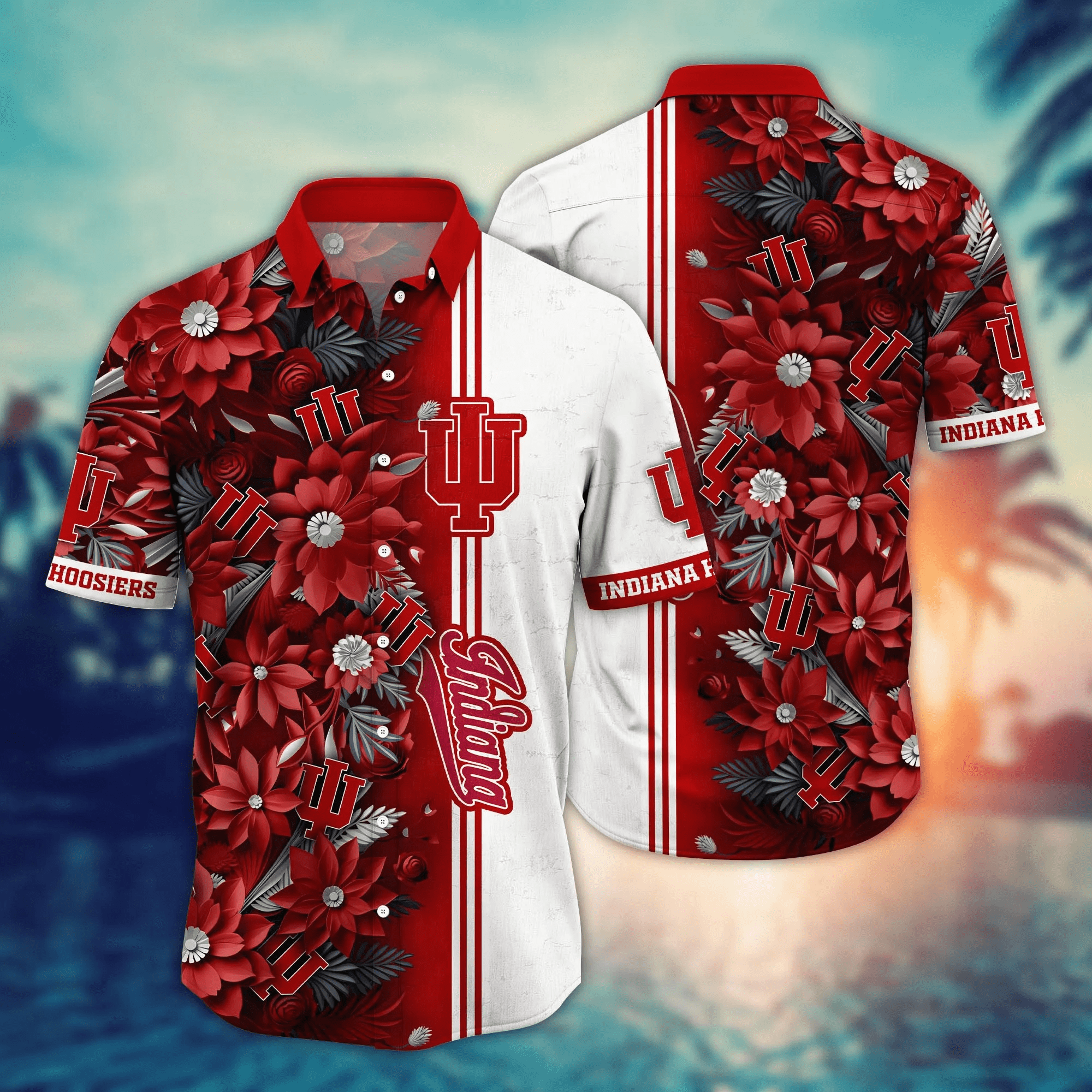 Indiana Hoosiers Tropical Flowers Aloha Hawaiian Shirt Indiana Hoosiers Tropical Flowers Aloha Hawaiian Shirt