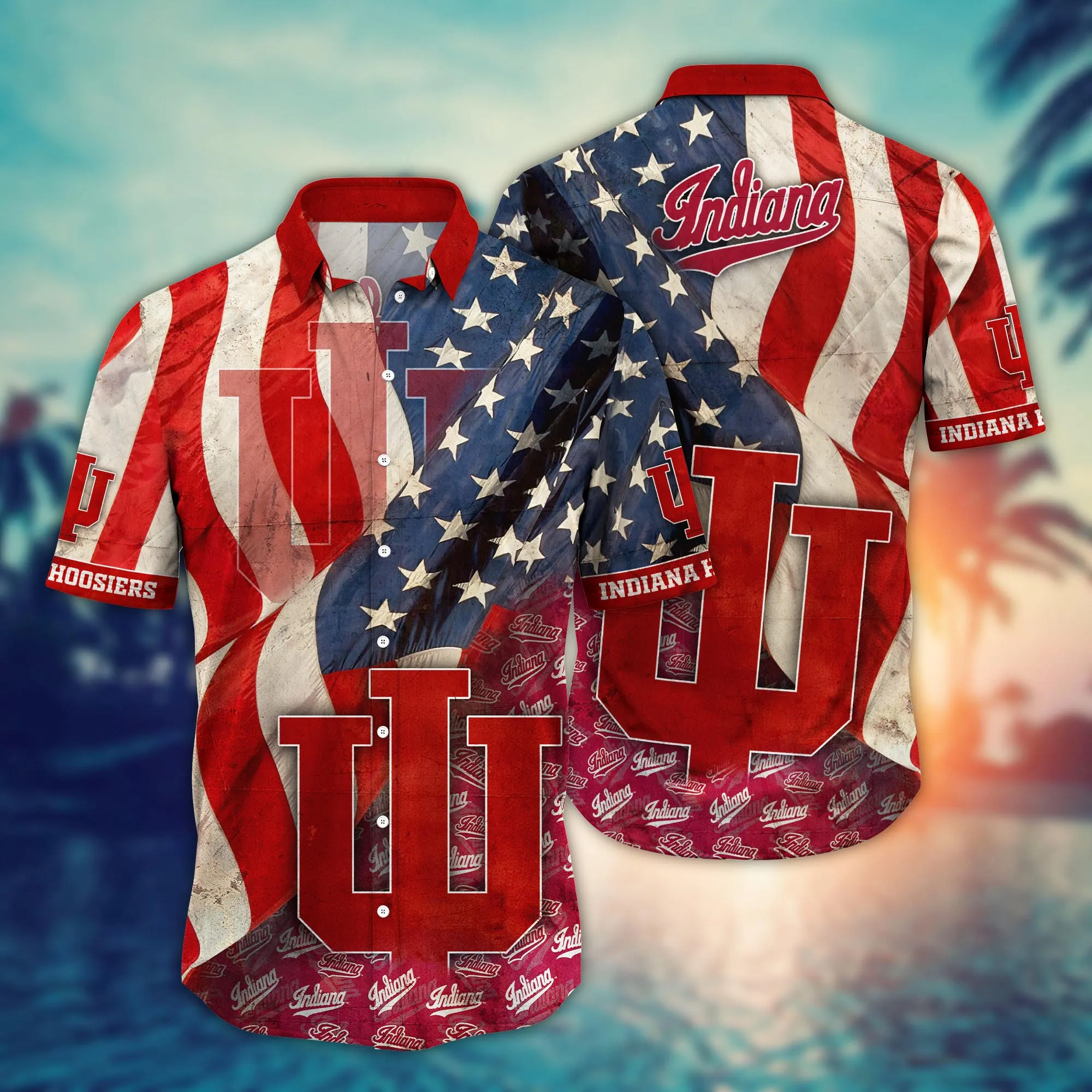 Indiana Hoosiers US Flag Pattern Aloha Hawaiian Shirt Indiana Hoosiers US Flag Pattern Aloha Hawaiian Shirt