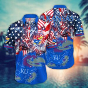 Kansas Jayhawks America Flag Pattern 4th Of July Hawaiian Shirt