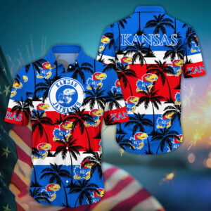 Kansas Jayhawks Black Palm Tree Hawaiian Shirt