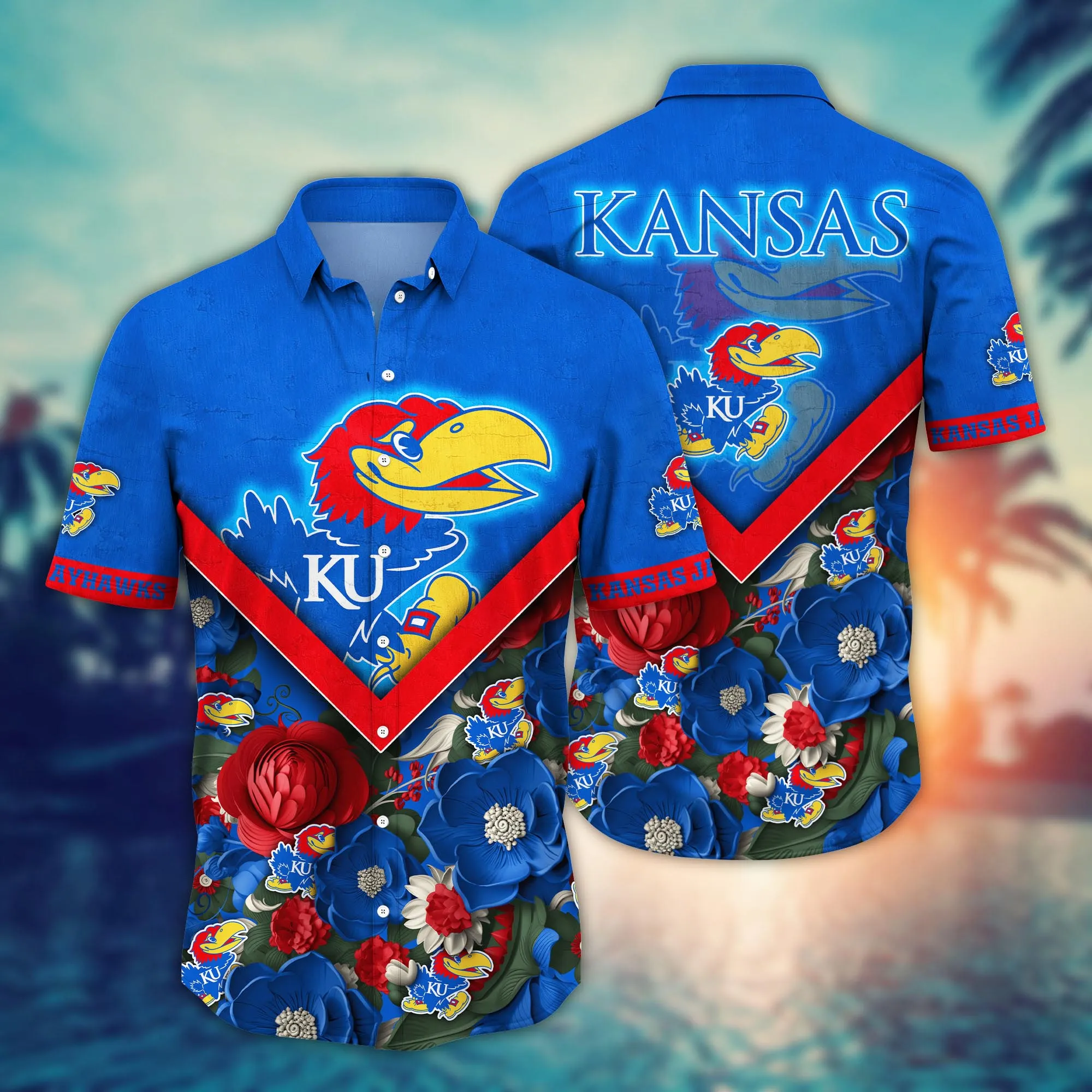 Kansas Jayhawks Botanical Aloha Hawaiian Shirt Kansas Jayhawks Botanical Aloha Hawaiian Shirt