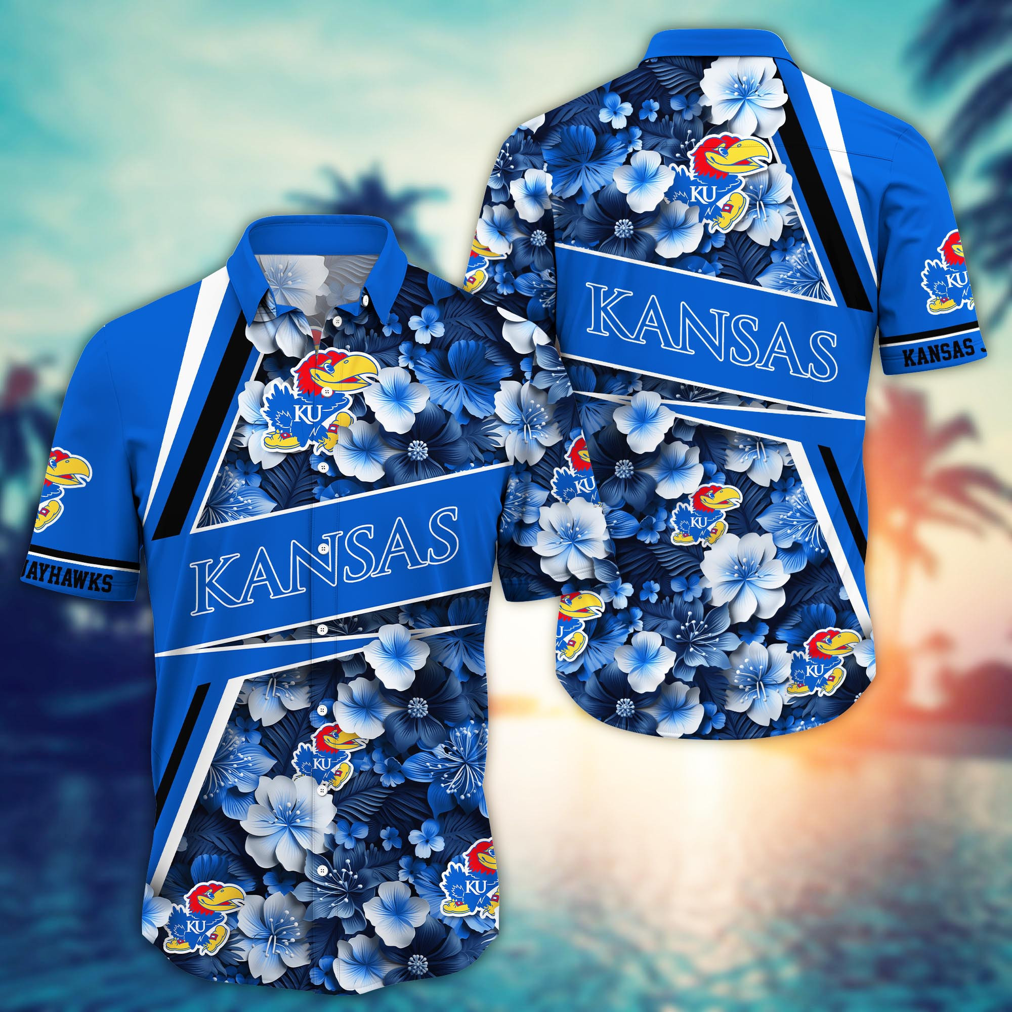 Kansas Jayhawks Flowered Aloha Hawaiian Shirt Kansas Jayhawks Flowered Aloha Hawaiian Shirt