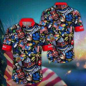 Kansas Jayhawks Tiki Parrot Aloha Hawaiian Shirt