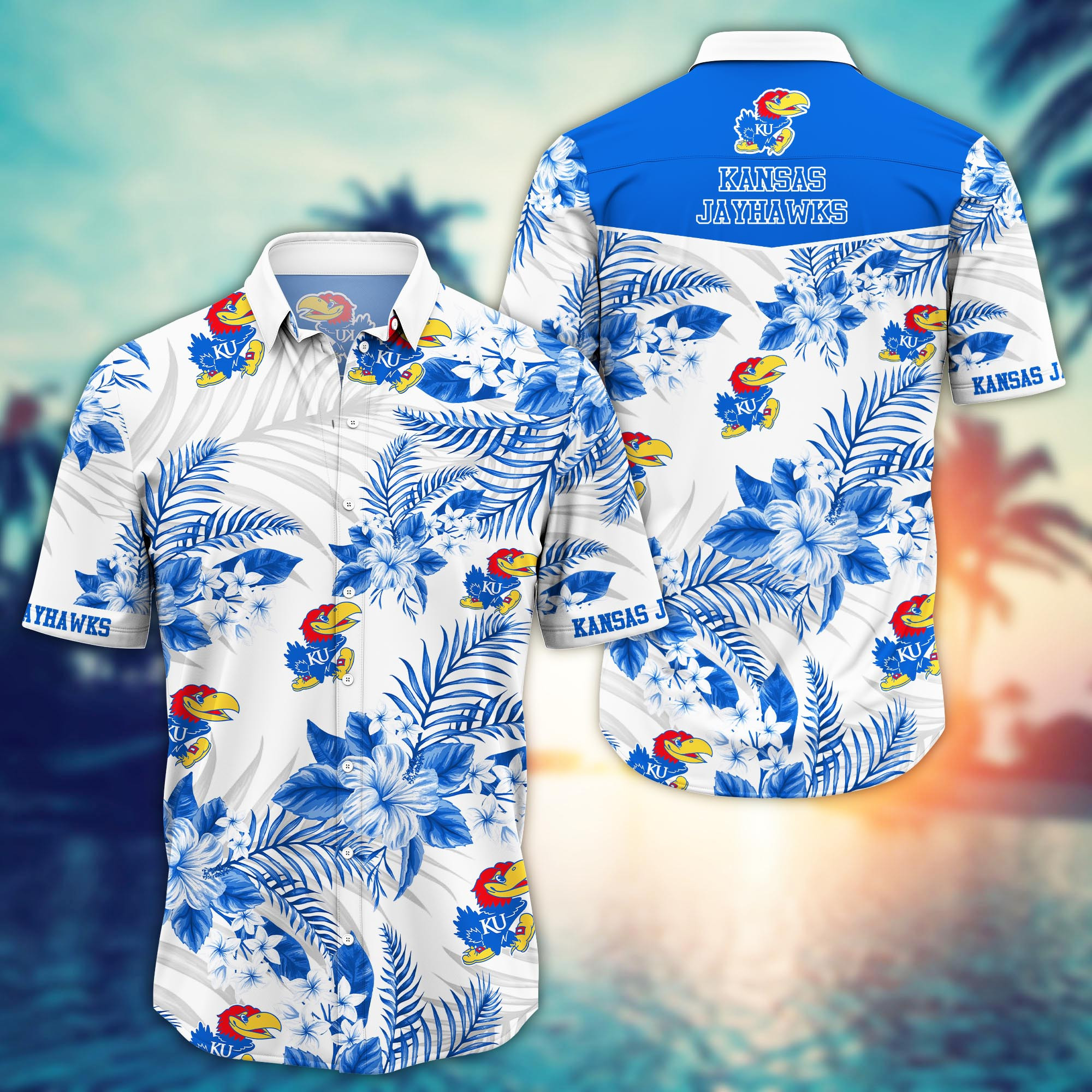 Kansas Jayhawks Tropical Floral Aloha Hawaiian Shirt Kansas Jayhawks Tropical Floral Aloha Hawaiian Shirt