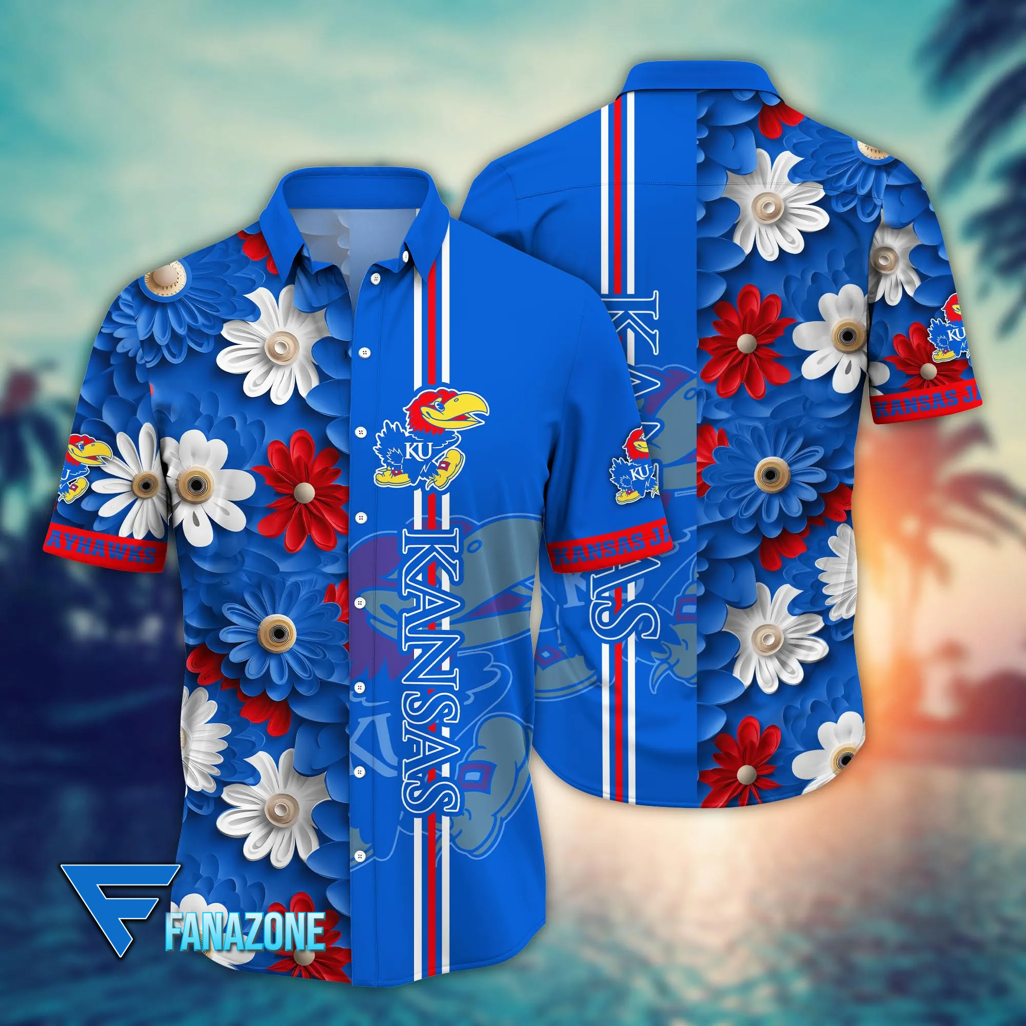 Kansas Jayhawks White Floral Hawaiian Shirt Kansas Jayhawks White Floral Hawaiian Shirt