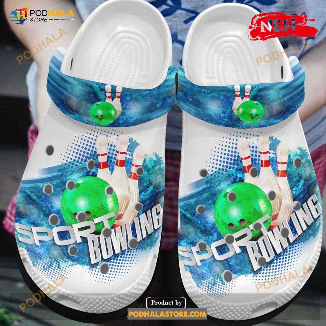 Keep Calm And Play Bowling Blue White Crocs Classic Clog Shoes Keep Calm And Play Bowling Blue White Crocs Classic Clog Shoes