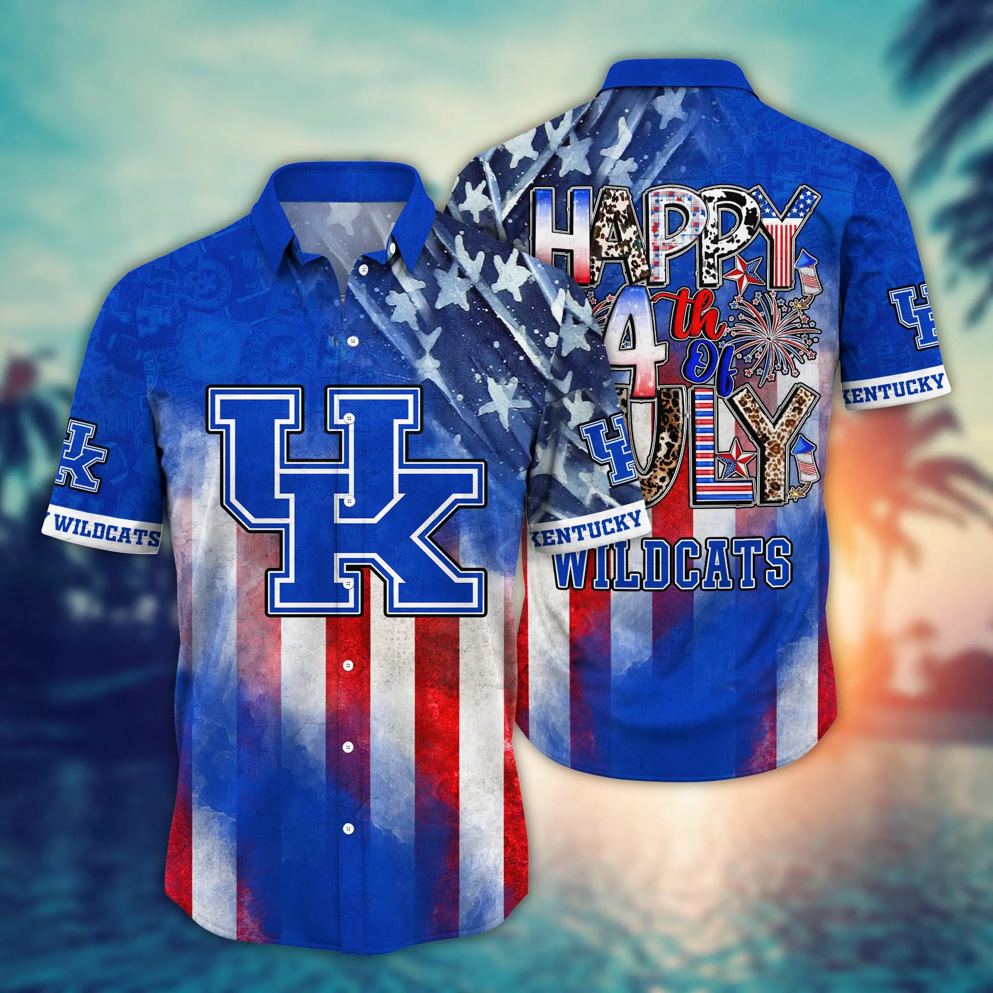 Kentucky Wildcats 4th Of July America Flag Pattern Hawaiian Shirt Kentucky Wildcats 4th Of July America Flag Pattern Hawaiian Shirt