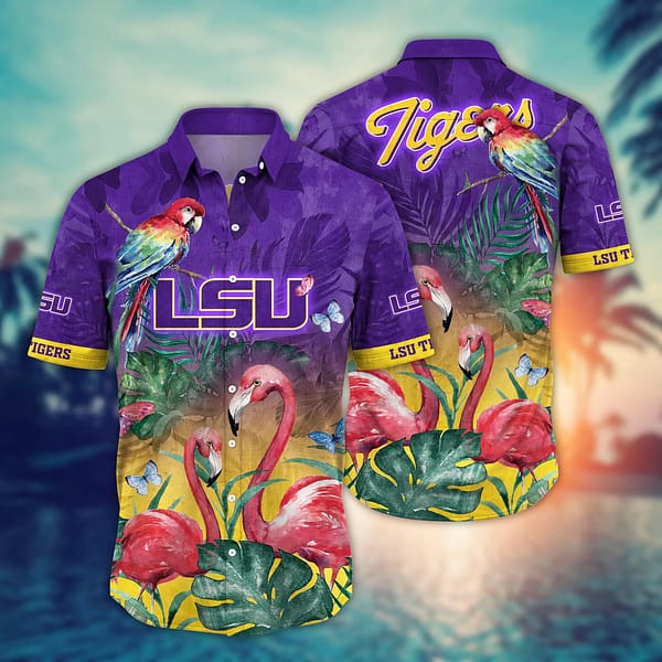 LSU Tigers Flamingo Couple Hawaiian Shirt LSU Tigers Flamingo Couple Hawaiian Shirt