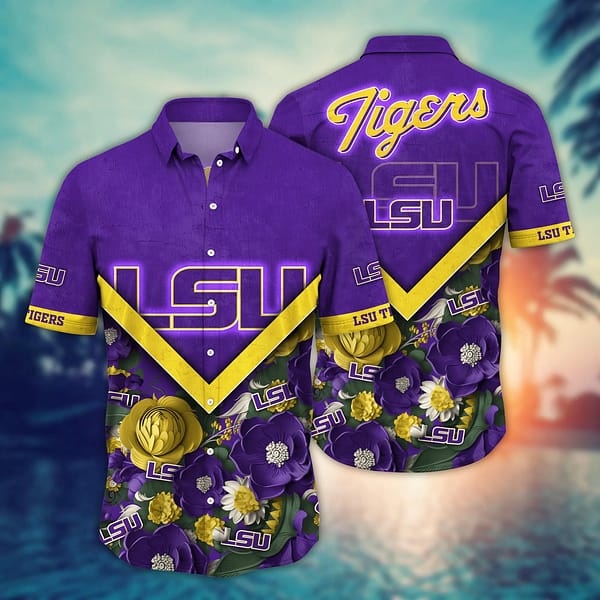 LSU Tigers Floral Hawaiian Shirt LSU Tigers Floral Hawaiian Shirt