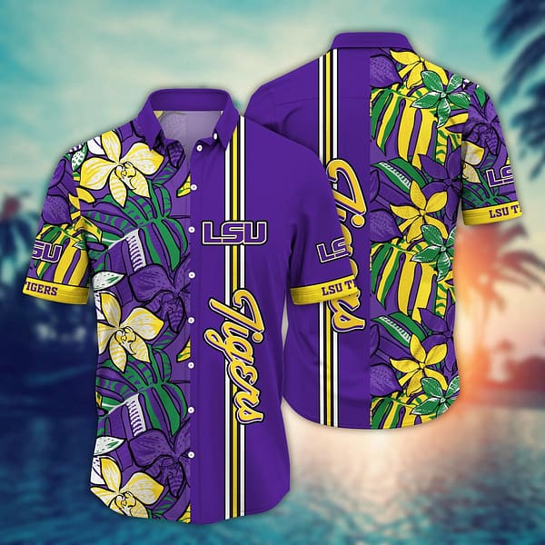 LSU Tigers Flowered Hawaiian Shirt LSU Tigers Flowered Hawaiian Shirt