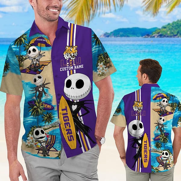 LSU Tigers Skeleton Surfboard Hawaiian Shirt LSU Tigers Skeleton Surfboard Hawaiian Shirt