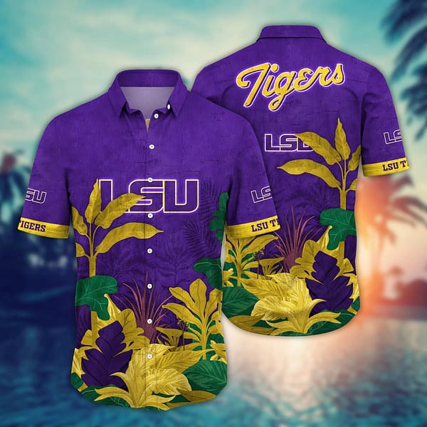 LSU Tigers Tropical Leaf Aloha Hawaiian Shirt LSU Tigers Tropical Leaf Aloha Hawaiian Shirt