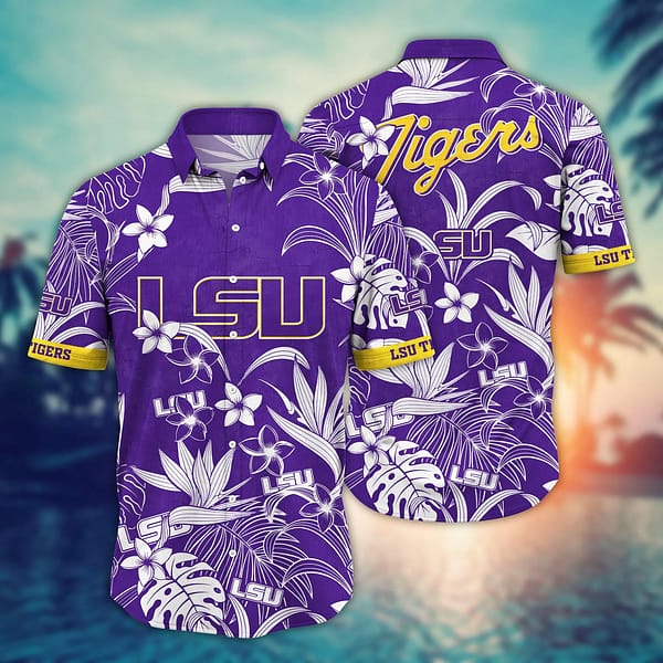LSU Tigers White Floral Hawaiian Shirt LSU Tigers White Floral Hawaiian Shirt
