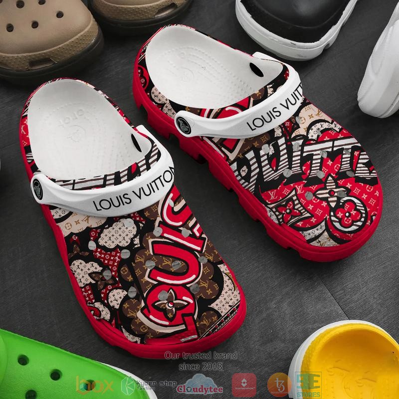 Louis Vuitton Pattern Red Crocband Clog Shoes Louis Vuitton Pattern Red Crocband Clog Shoes
