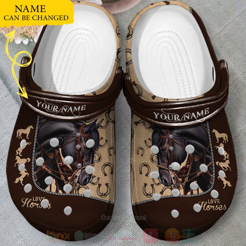 Love Black Horse Custom Name Crocband Crocs Clog Shoes Love Black Horse Custom Name Crocband Crocs Clog Shoes
