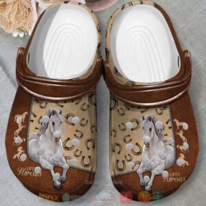 Love White Horse Crocs Crocband Shoes