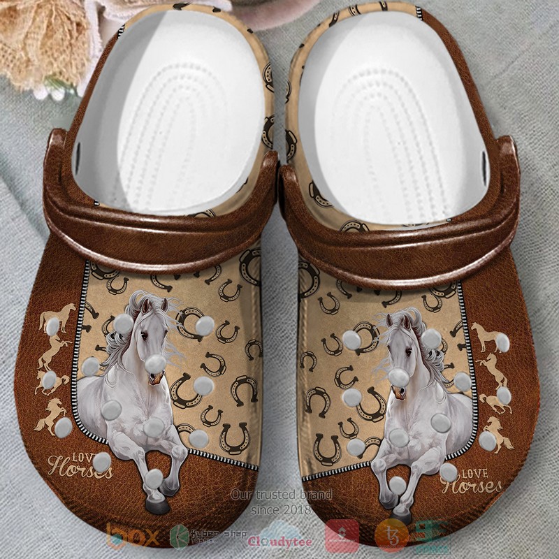 Love White Horse Crocs Crocband Shoes Love White Horse Crocs Crocband Shoes