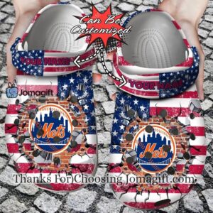 Mets American Flag Breaking Wall Crocs Gift