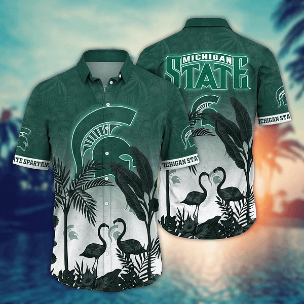 Michigan State Spartans Flamingo Couple Hawaiian Shirt Michigan State Spartans Flamingo Couple Hawaiian Shirt
