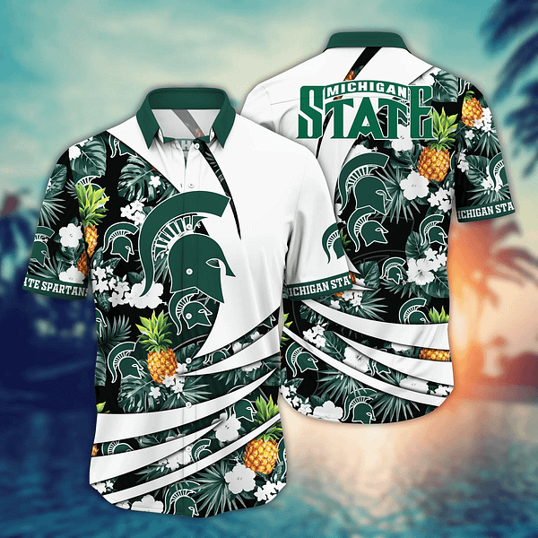 Michigan State Spartans Flowered Pineapple Aloha Hawaiian Shirt Michigan State Spartans Flowered Pineapple Aloha Hawaiian Shirt
