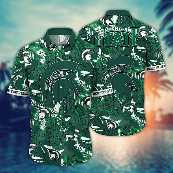 Michigan State Spartans Green Leaf Aloha Hawaiian Shirt Michigan State Spartans Green Leaf Aloha Hawaiian Shirt