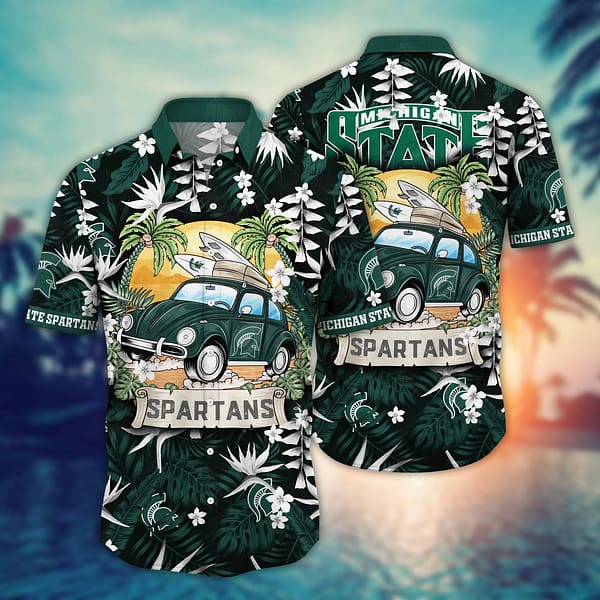 Michigan State Spartans Summer Car Beach Hawaiian Shirt Michigan State Spartans Summer Car Beach Hawaiian Shirt