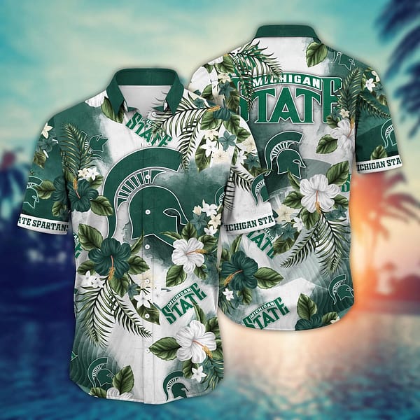 Michigan State Spartans Tropical Floral Hawaiian Shirt Michigan State Spartans Tropical Floral Hawaiian Shirt