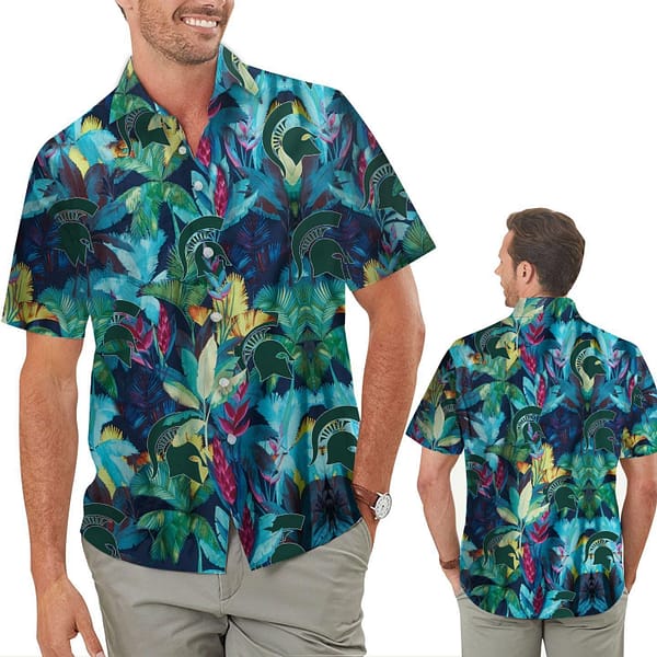 Michigan State Spartans Tropical Forest Aloha Hawaiian Shirt Michigan State Spartans Tropical Forest Aloha Hawaiian Shirt