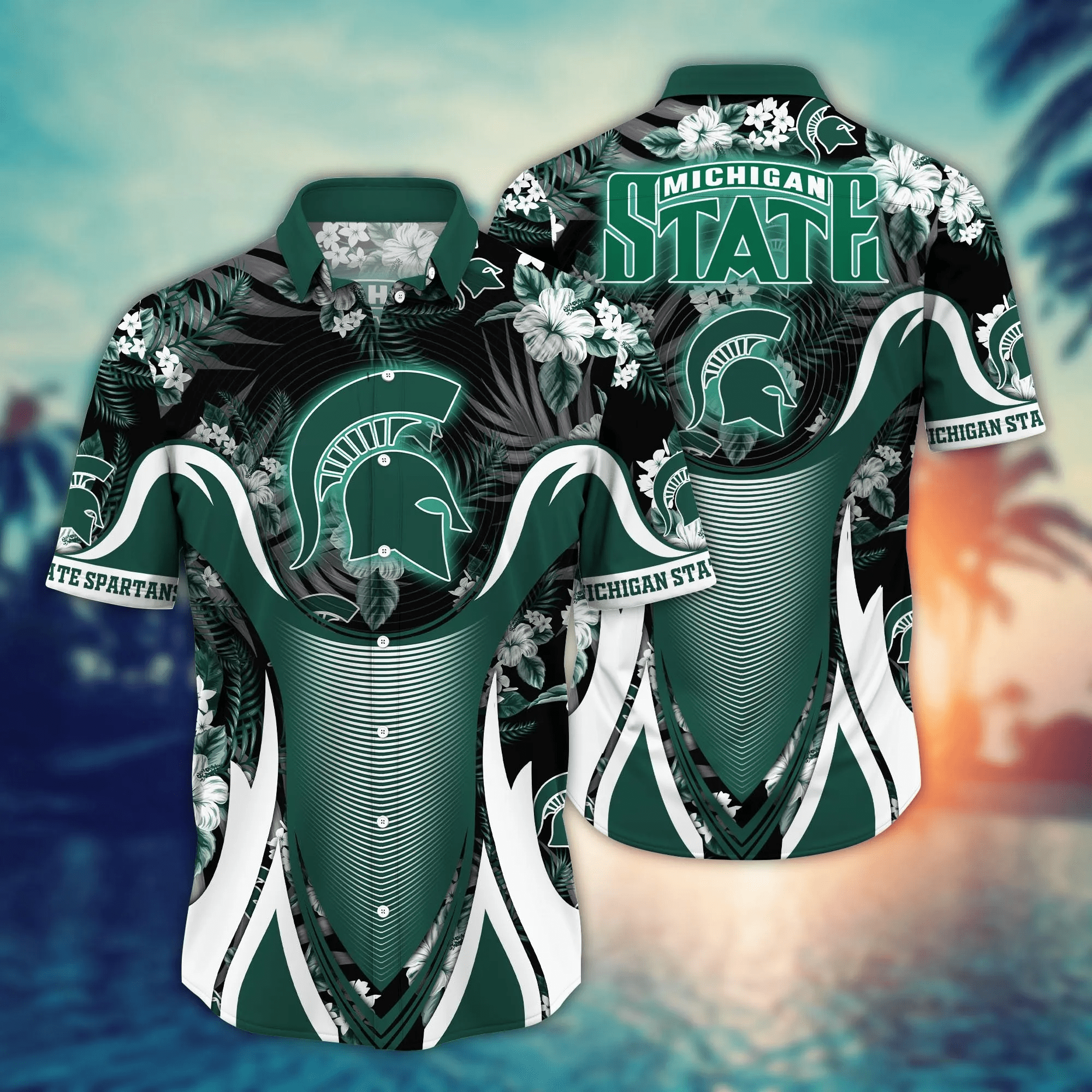 Michigan State Spartans Tropical Leaf Armor Design Hawaiian Shirt Michigan State Spartans Tropical Leaf Armor Design Hawaiian Shirt