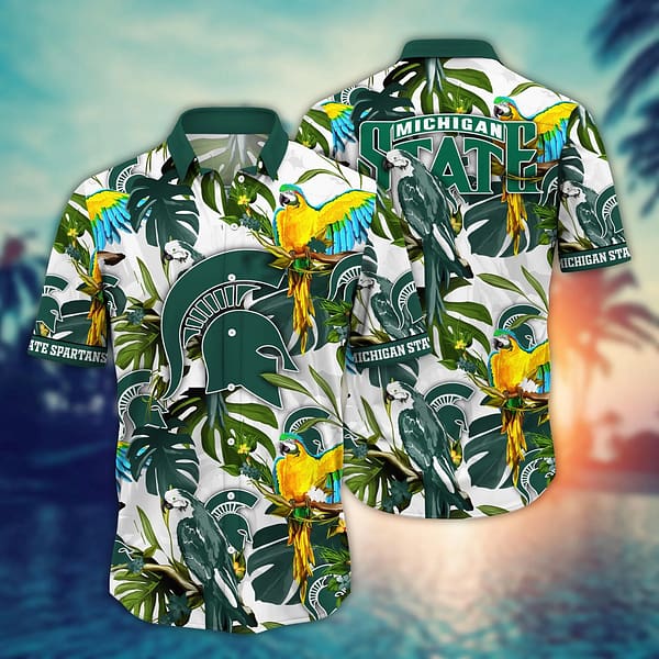 Michigan State Spartans Tropical Parrot Hawaiian Shirt Michigan State Spartans Tropical Parrot Hawaiian Shirt