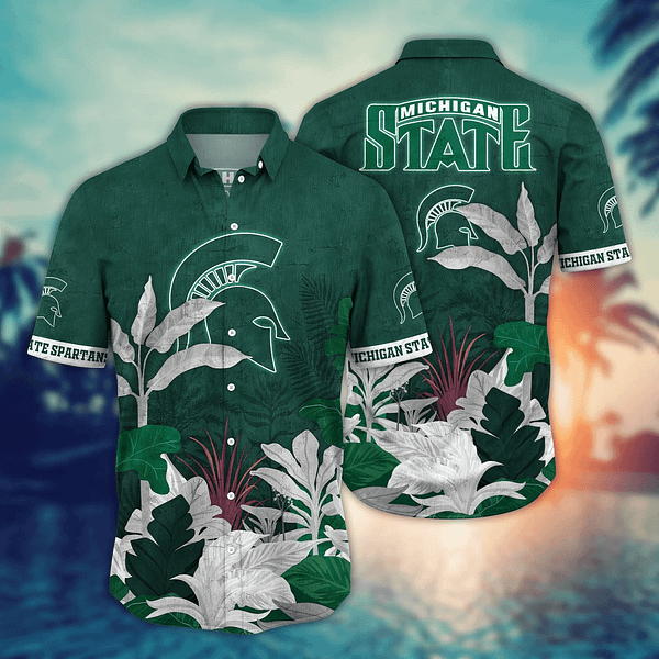 Michigan State Spartans Tropical White Leaf Hawaiian Shirt Michigan State Spartans Tropical White Leaf Hawaiian Shirt