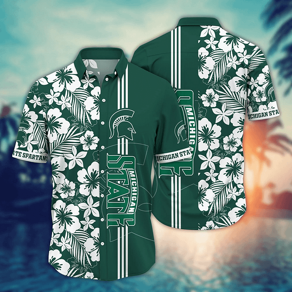 Michigan State Spartans White Aloha Floral Hawaiian Shirt Michigan State Spartans White Aloha Floral Hawaiian Shirt