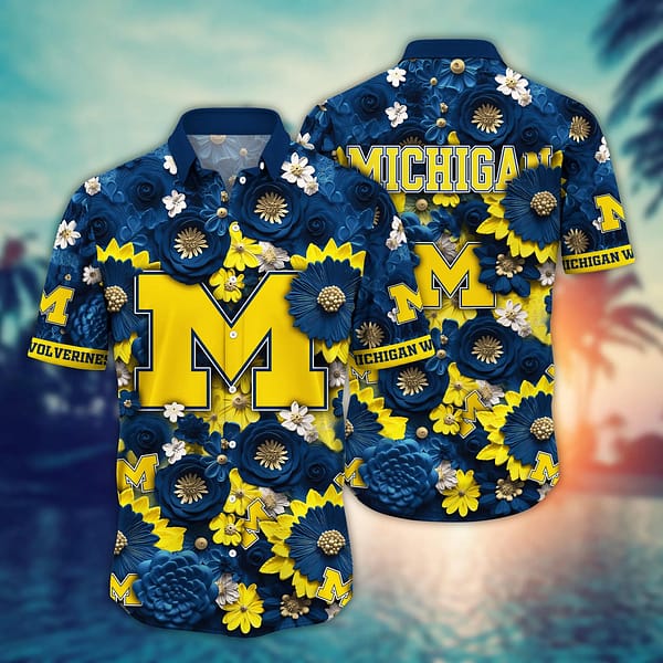 Michigan Wolverines Floral Aloha Hawaiian Shirt Michigan Wolverines Floral Aloha Hawaiian Shirt