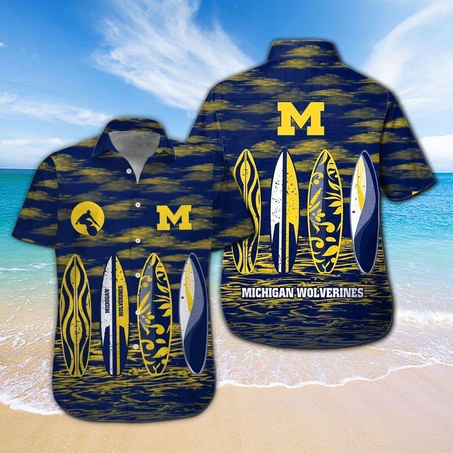 Michigan Wolverines Surfboard Hawaiian Shirt Michigan Wolverines Surfboard Hawaiian Shirt