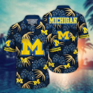 Michigan Wolverines Tropical Blue Leaf Hawaiian Shirt