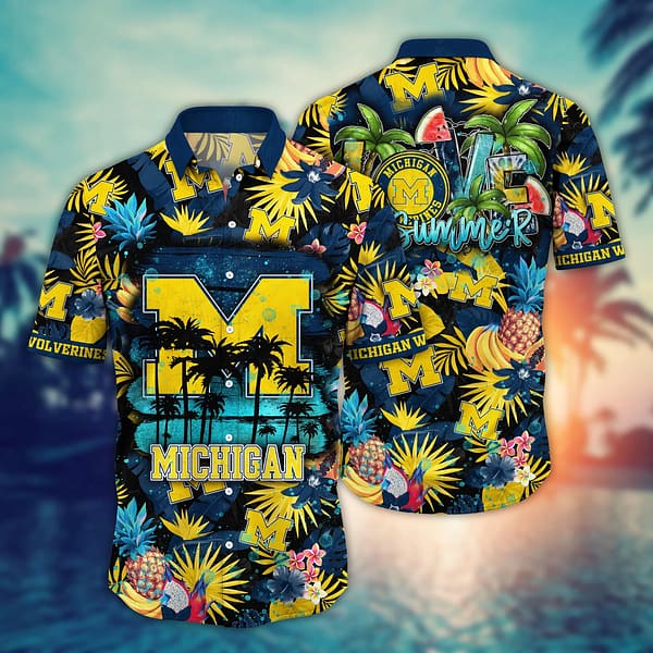 Michigan Wolverines Tropical Fruit Beach Hawaiian Shirt Michigan Wolverines Tropical Fruit Beach Hawaiian Shirt