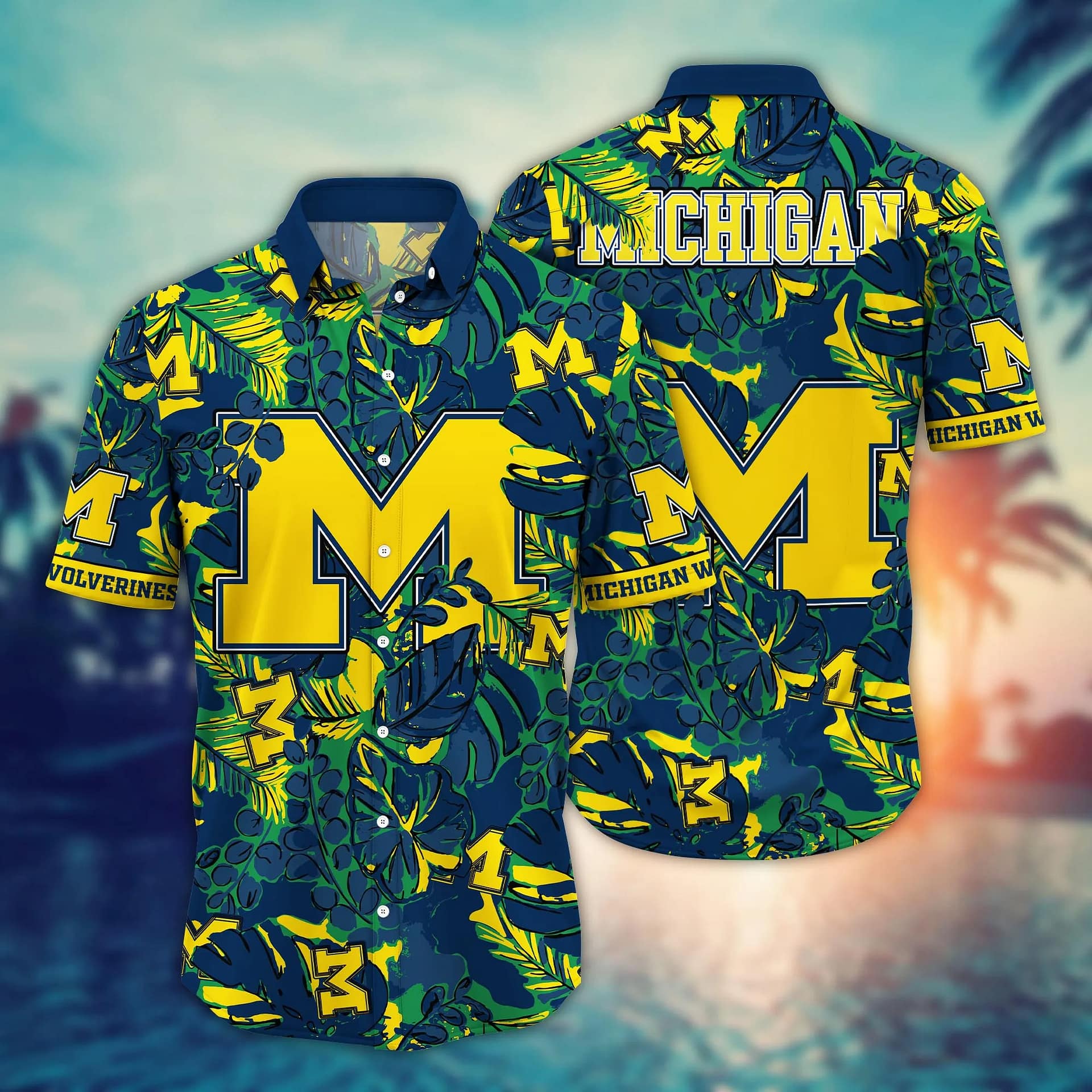 Michigan Wolverines Tropical Leaf Hawaiian Shirt Michigan Wolverines Tropical Leaf Hawaiian Shirt