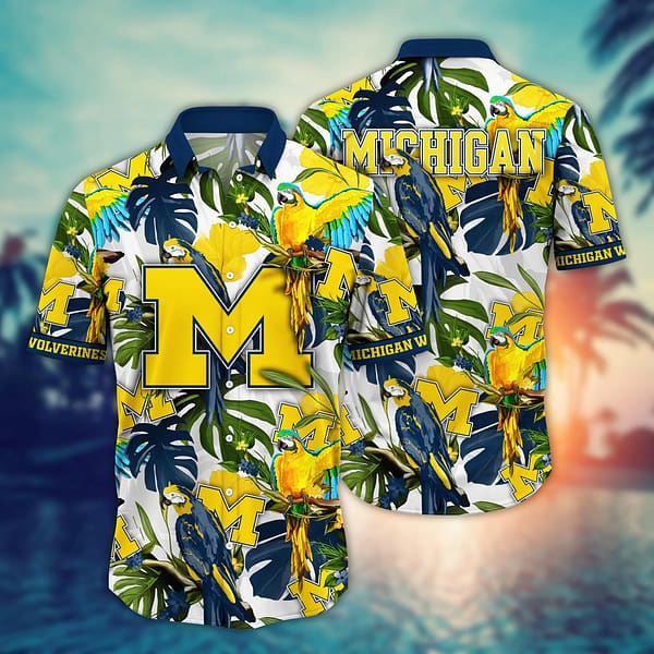 Michigan Wolverines Tropical Parrot Hawaiian Shirt Michigan Wolverines Tropical Parrot Hawaiian Shirt
