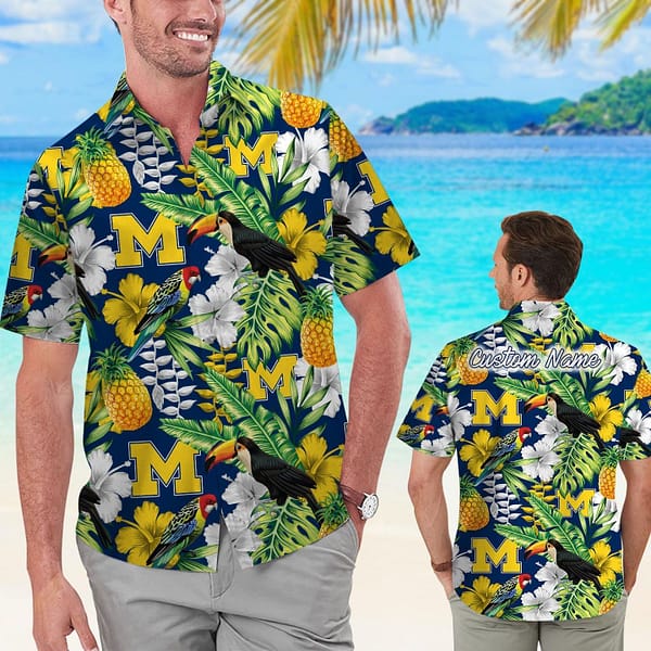 Michigan Wolverines Tropical Parrot Pineapple Hawaiian Shirt Michigan Wolverines Tropical Parrot Pineapple Hawaiian Shirt