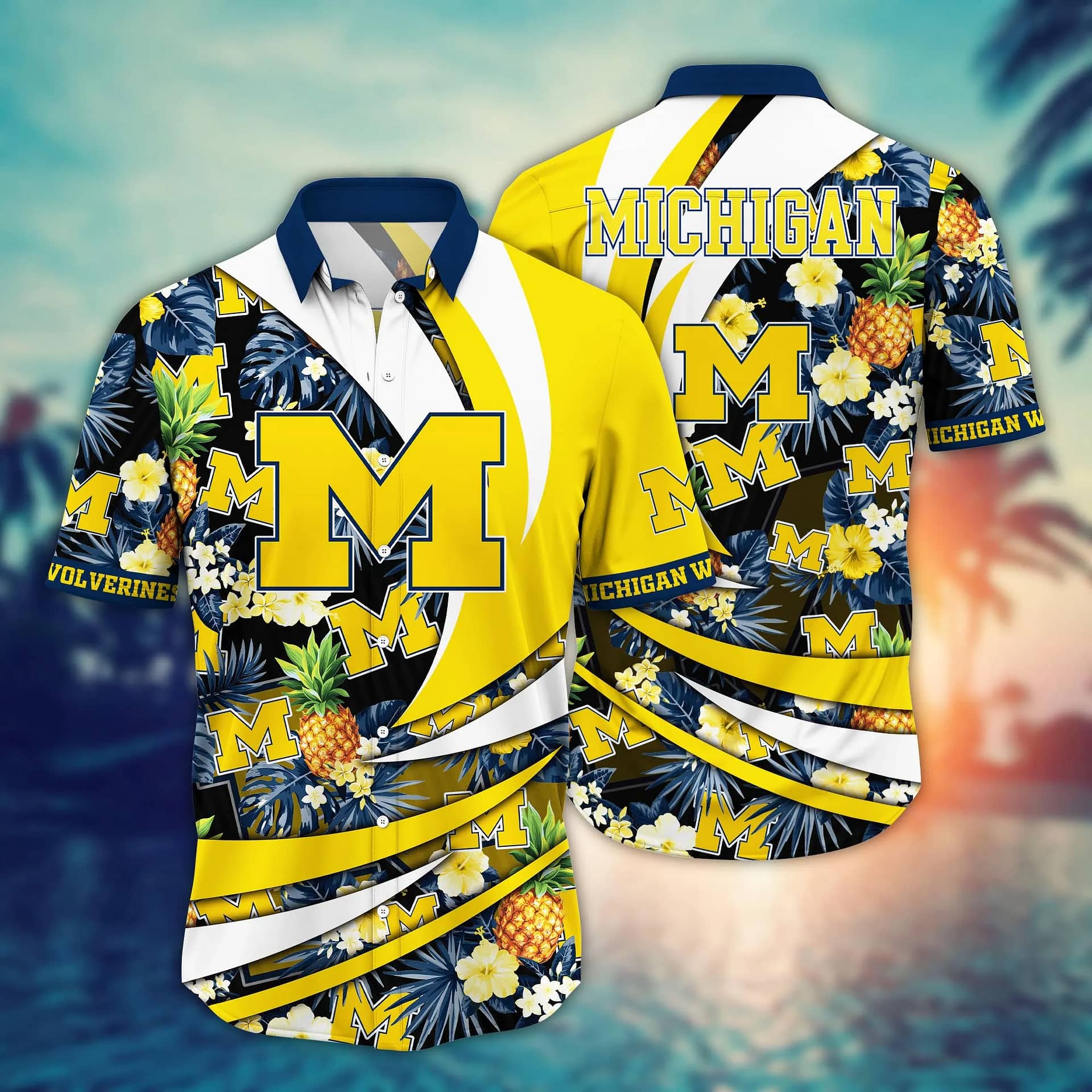 Michigan Wolverines Tropical Pineapple Hawaiian Shirt Michigan Wolverines Tropical Pineapple Hawaiian Shirt