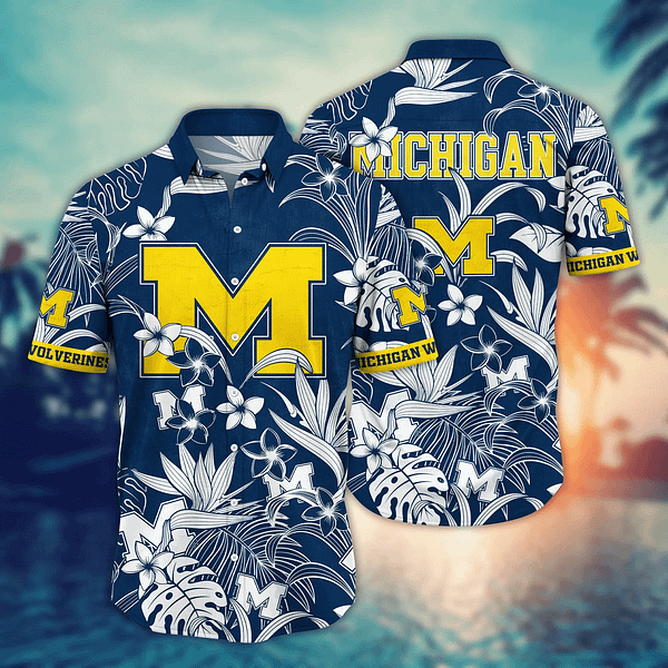 Michigan Wolverines White Floral Hawaiian Shirt Michigan Wolverines White Floral Hawaiian Shirt