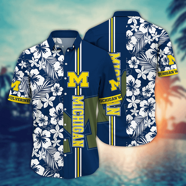 Michigan Wolverines White Floral Hawaiian Shirt Michigan Wolverines White Floral Hawaiian Shirt