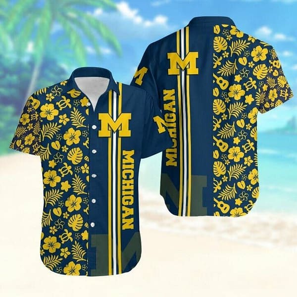 Michigan Wolverines Yellow Tropical Floral Hawaiian Shirt Michigan Wolverines Yellow Tropical Floral Hawaiian Shirt