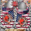 NFL Crocs Cleveland Browns American Flag Breaking Wall Crocs Clog Shoes