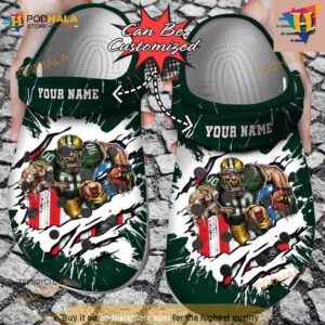 NFL Crocs Green Bay Packers Mascot Ripped Flag Crocs Clog Shoes