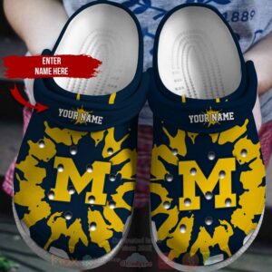 Ncaa Michigan Wolverines Football Custom Name Navy Crocband Crocs Clog Shoes