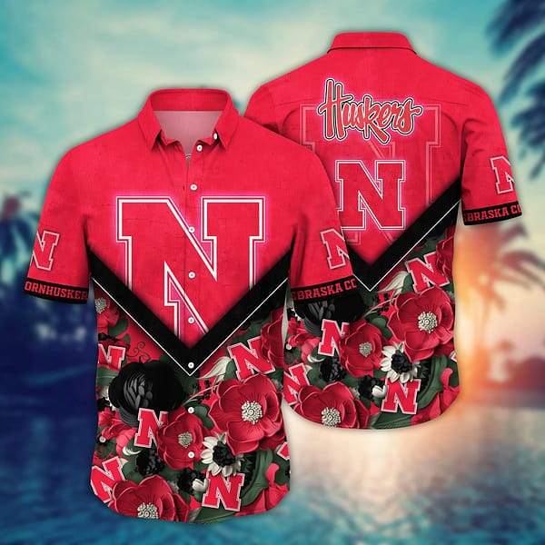 Nebraska Cornhuskers Flowered Aloha Hawaiian Shirt Nebraska Cornhuskers Flowered Aloha Hawaiian Shirt