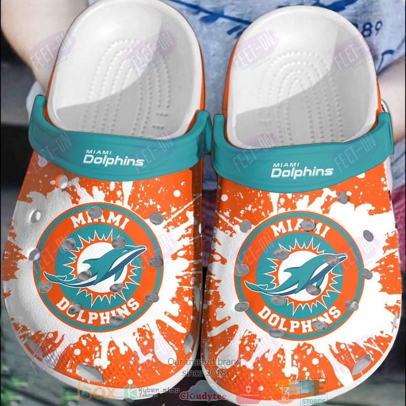 Nfl Miami Dolphins Orange-White Crocband Crocs Clog Shoes Nfl Miami Dolphins Orange-White Crocband Crocs Clog Shoes